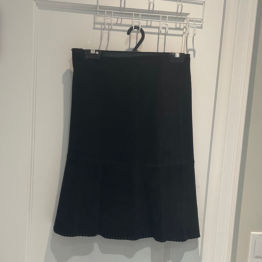 Margaret Godfrey Genuine Suede Chic Black A-Line Skirt with Cutouts👵MT